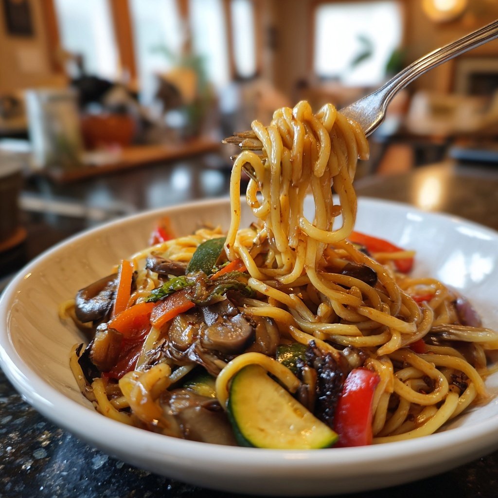 Udon-Nudeln mit Teriyaki-Gemüse