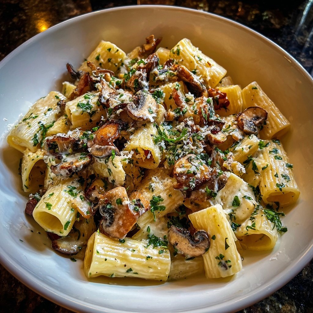 Rigatoni mit Pilzen und Kräutern