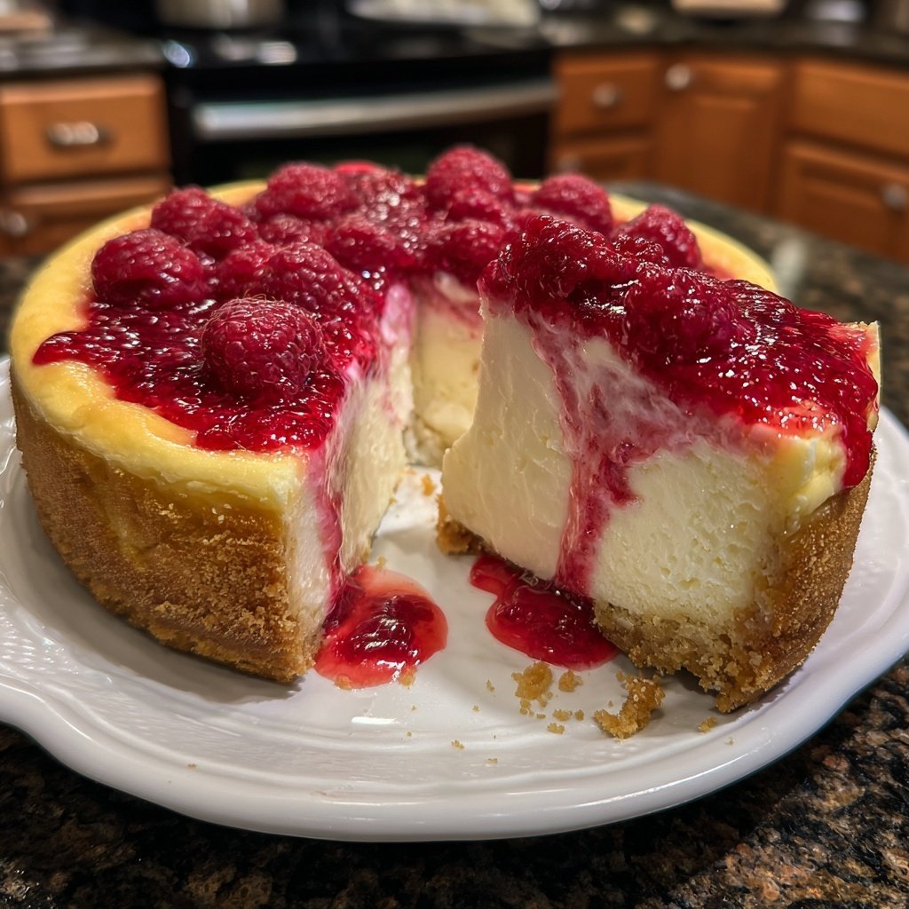 Cheesecake mit rosa Himbeerschicht