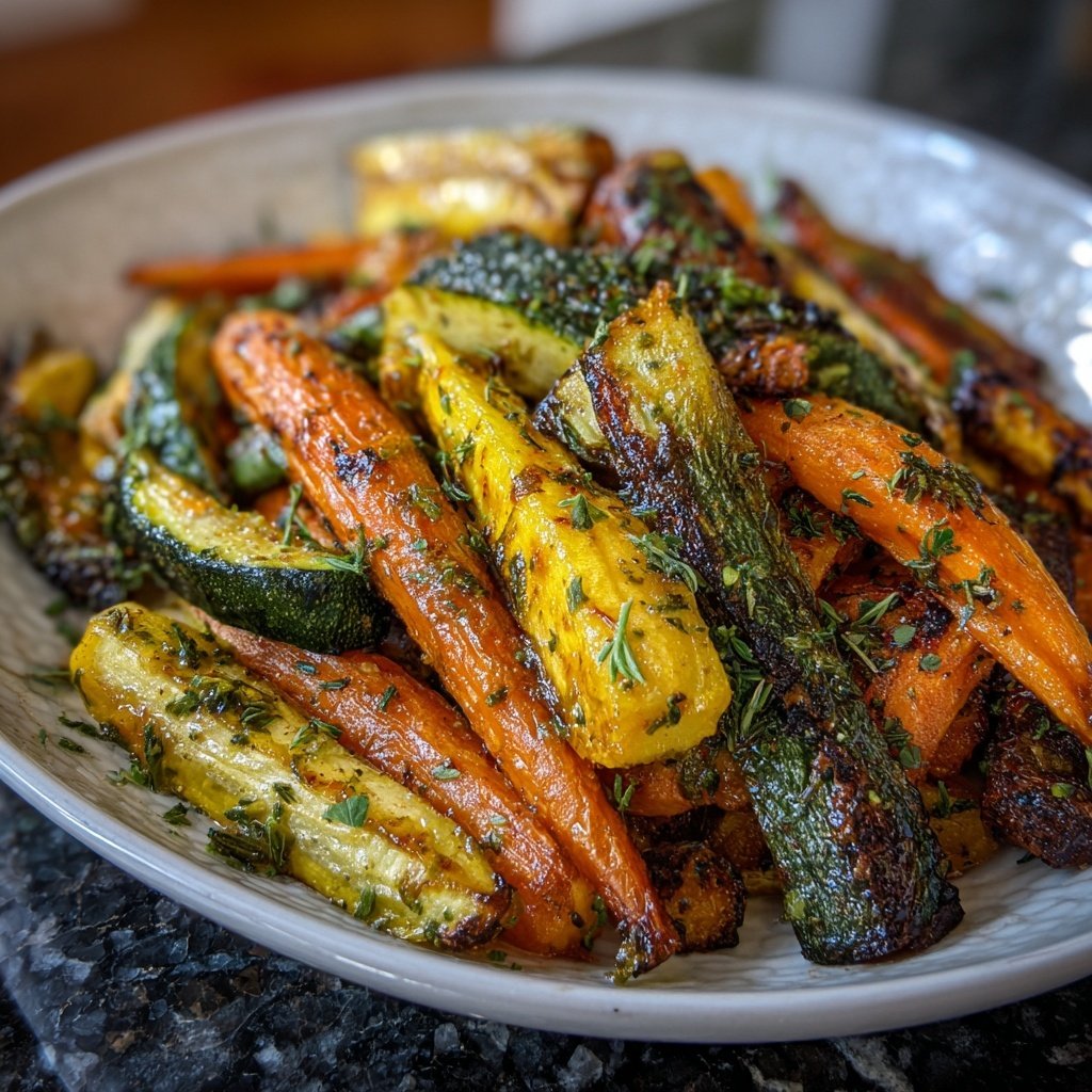 Abendessen mit Ofengemüse und Kräutern