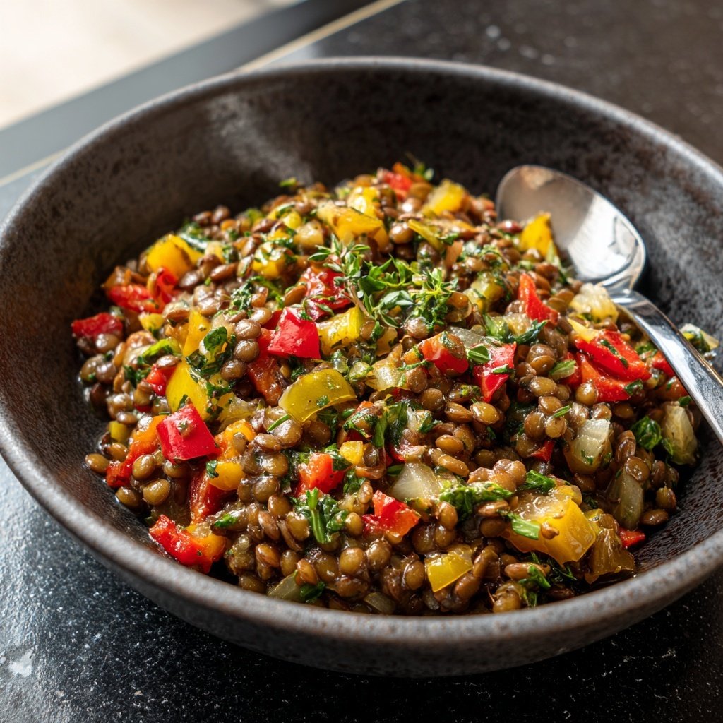 Mittagessen mit Linsen und Gemüse