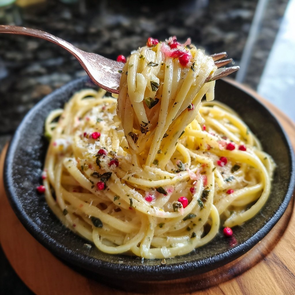 Pasta für zwei mit Sahne und rosa Pfeffer